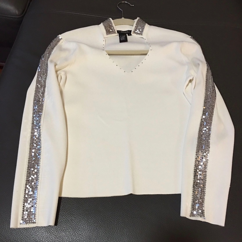 Y2K Vintage RADZOLI White/Silver Gorgeous Long Sleeves Sweater Top Sz L